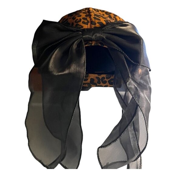 NEW Leopard Print Preppy Adjustable Fit Ponytail Baseball Cap Back Black Bow OS - Picture 4 of 6